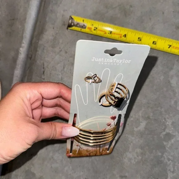 3 Layers Adjustable Cuff Bracelets Bangles and 3 Rings Jewelry Set Womens - Picture 3 of 4